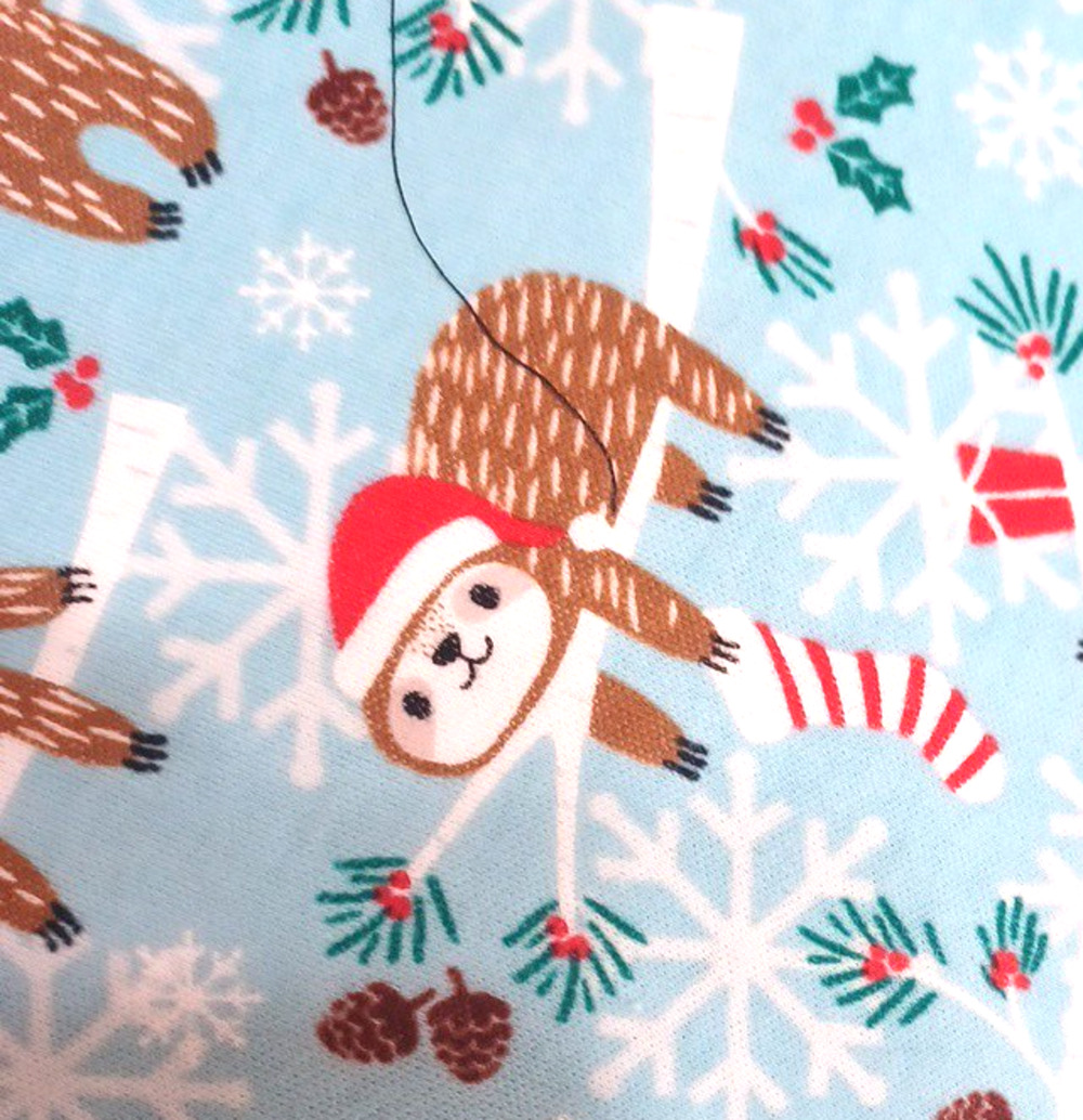 Jo-Ann Sloth Christmas Doodles Blue Red Knit Stretch Fabric 1 Pc 26x58" Retired